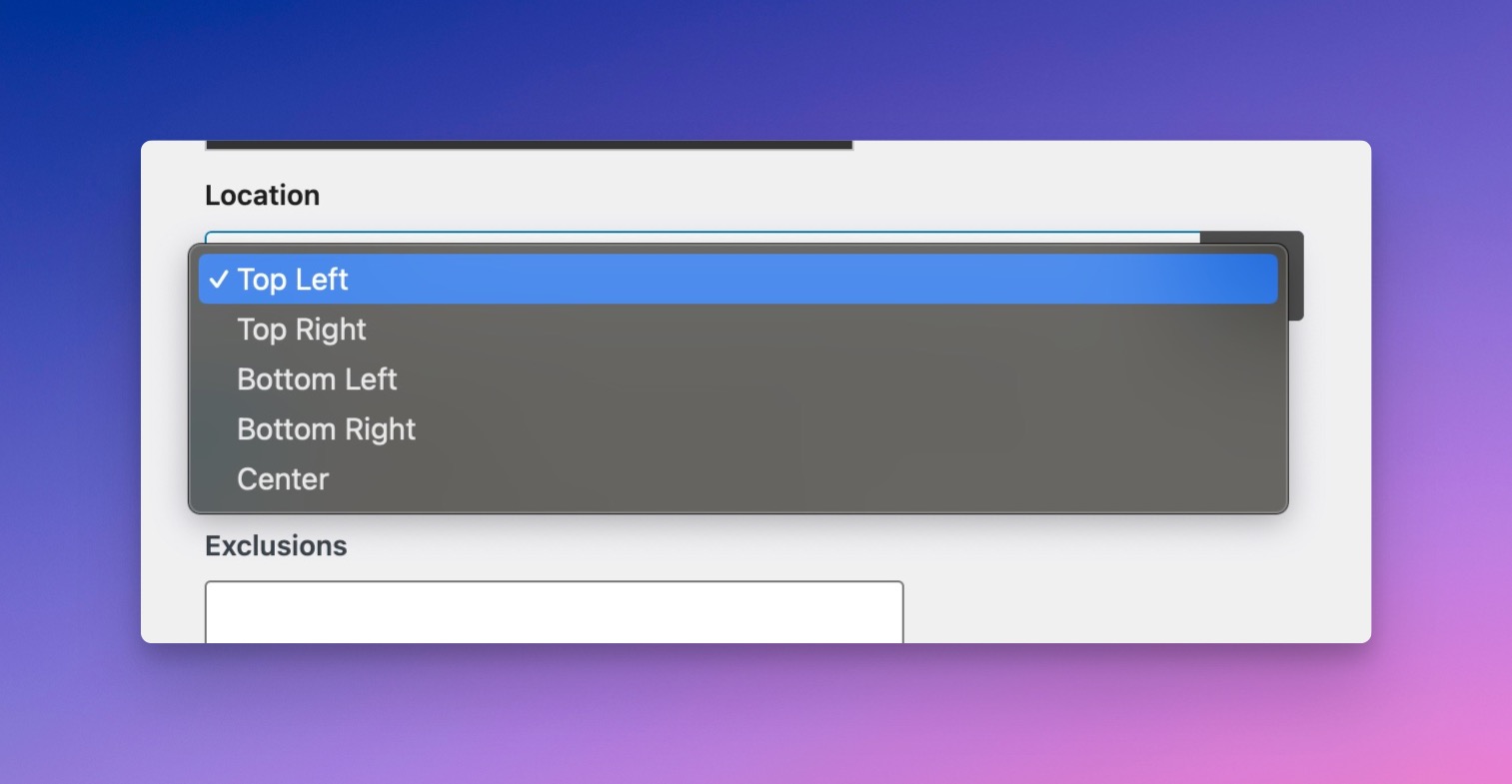 Sharing Location in the Image Sharing Settings