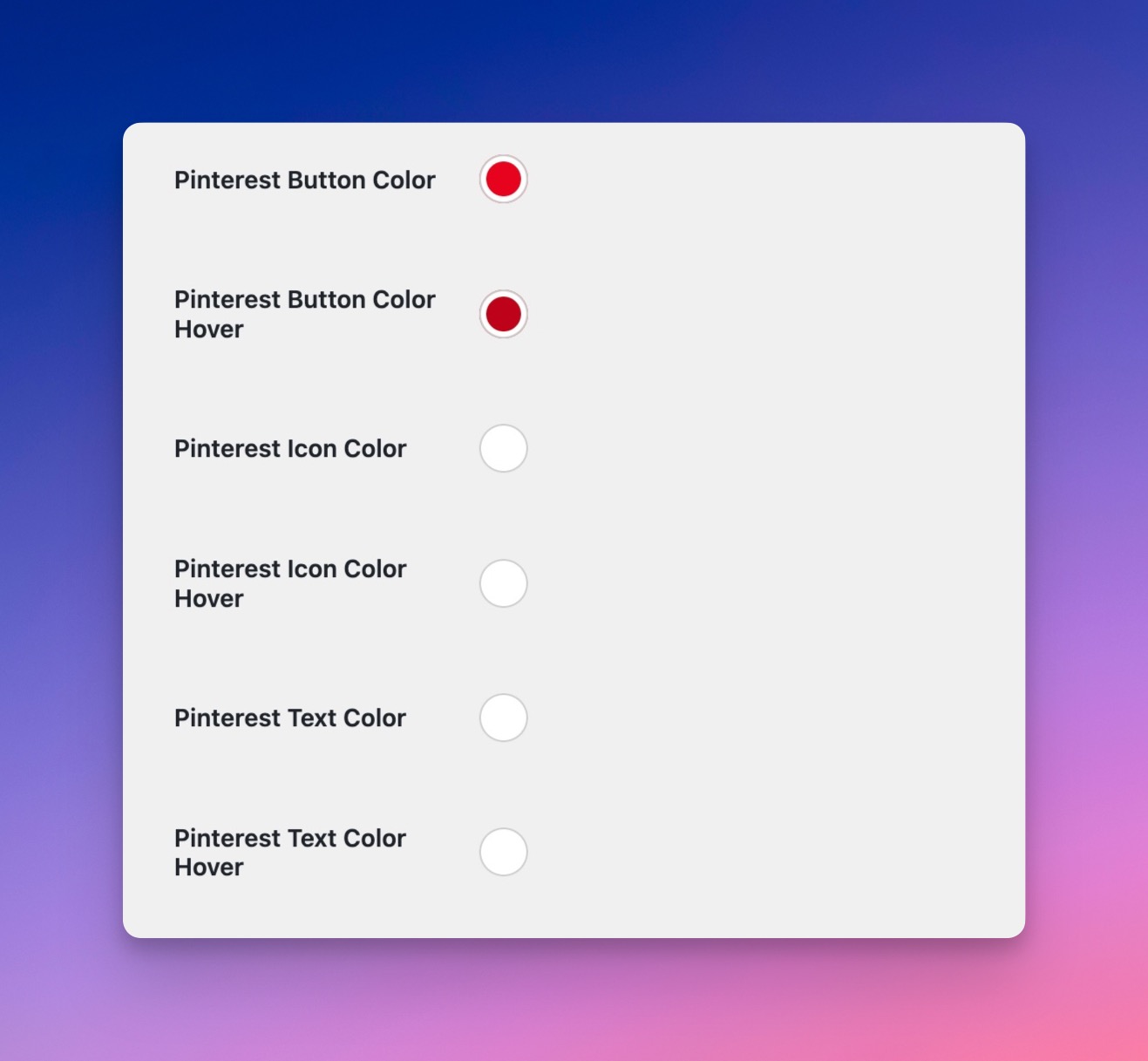 Pinterest Color Options