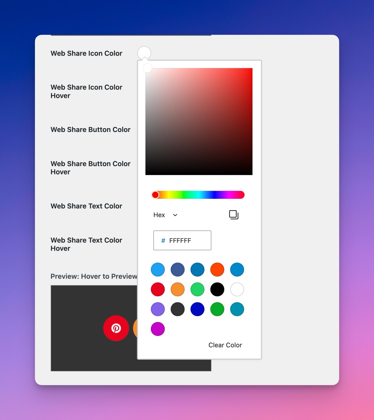Customize the Web Share Colors