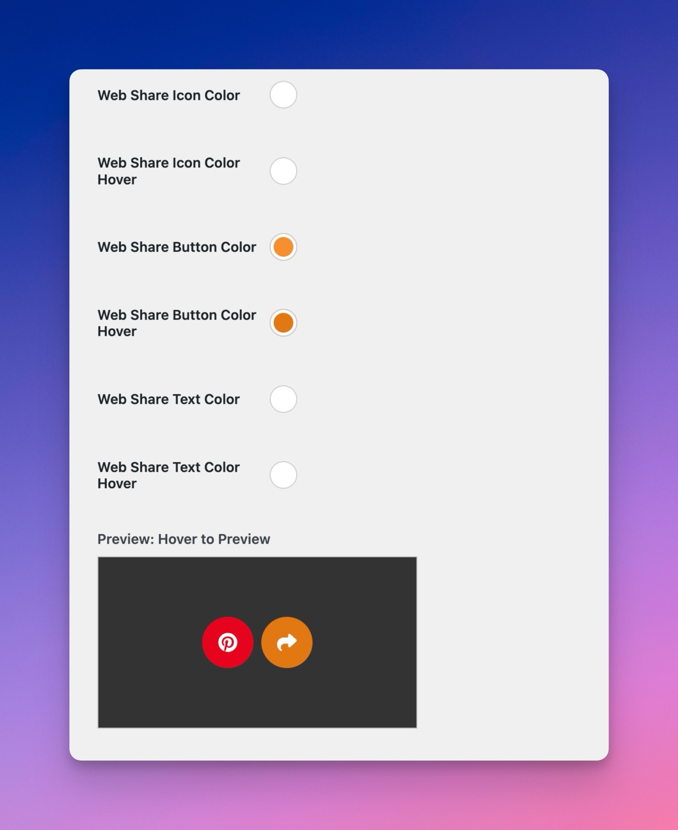 Web Share Color Options