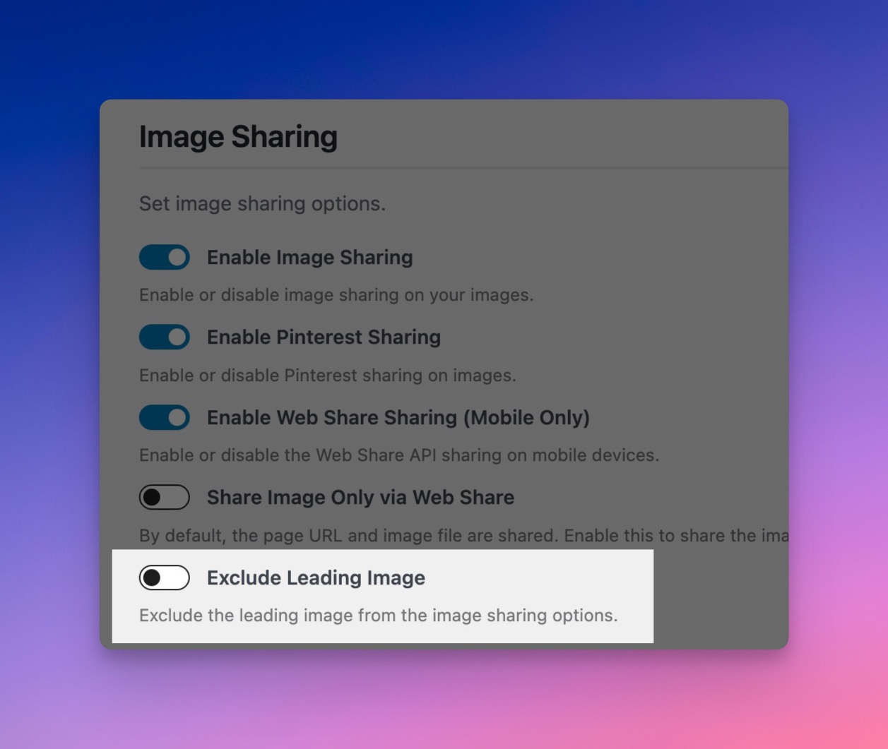 Exclude Leading Image Option for Image Sharing