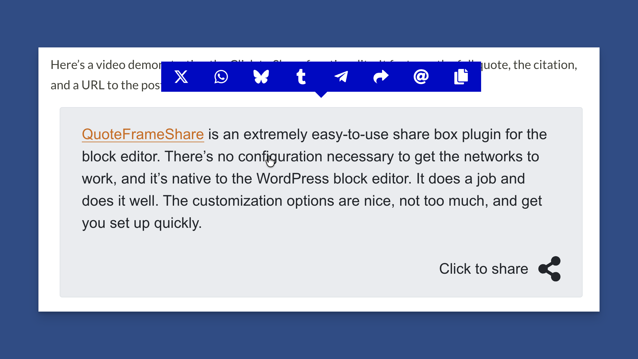 Click to Share Block/Shortcode to Show Social Networks