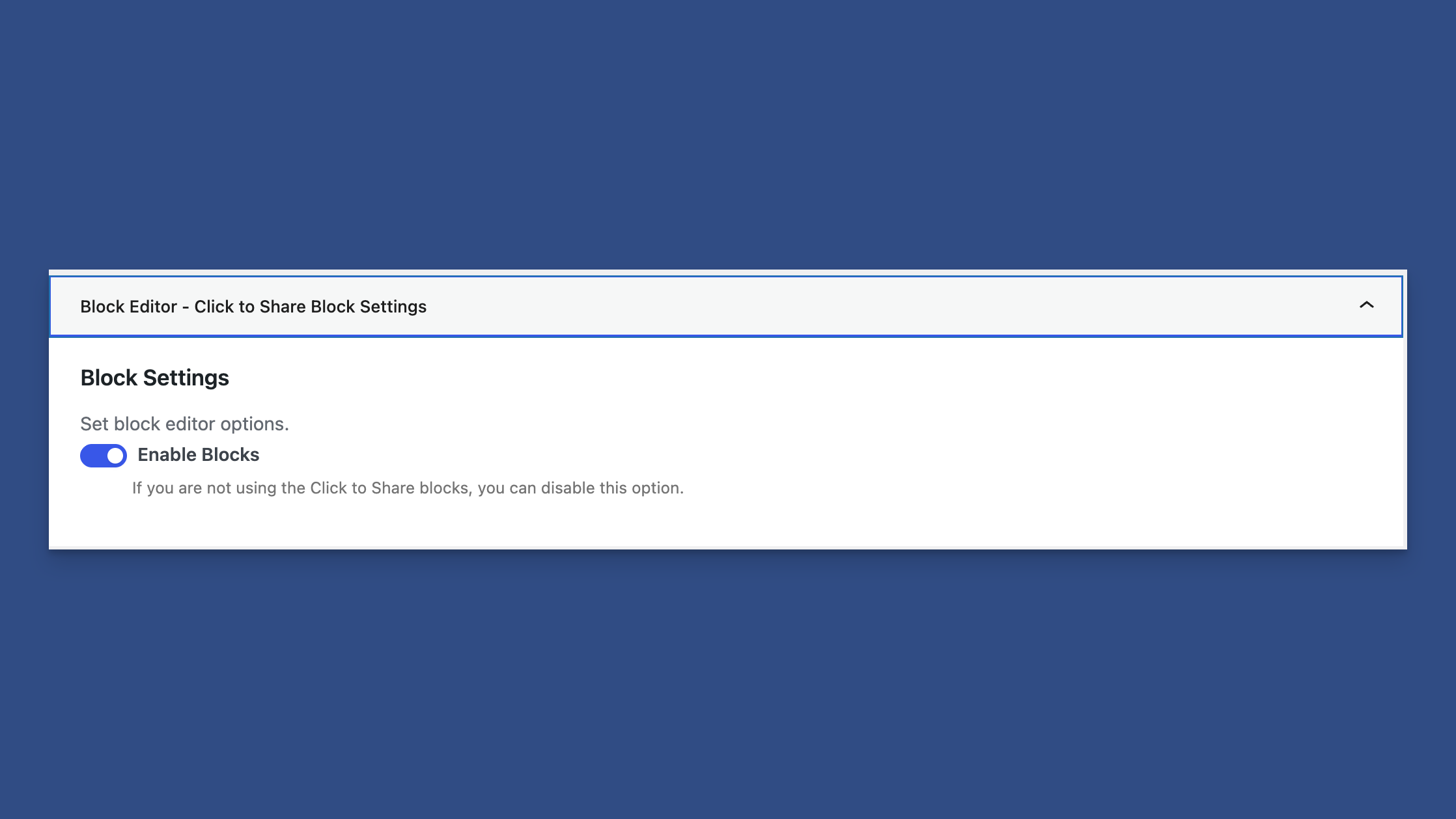Block Editor Settings in the Content Sharing Tab