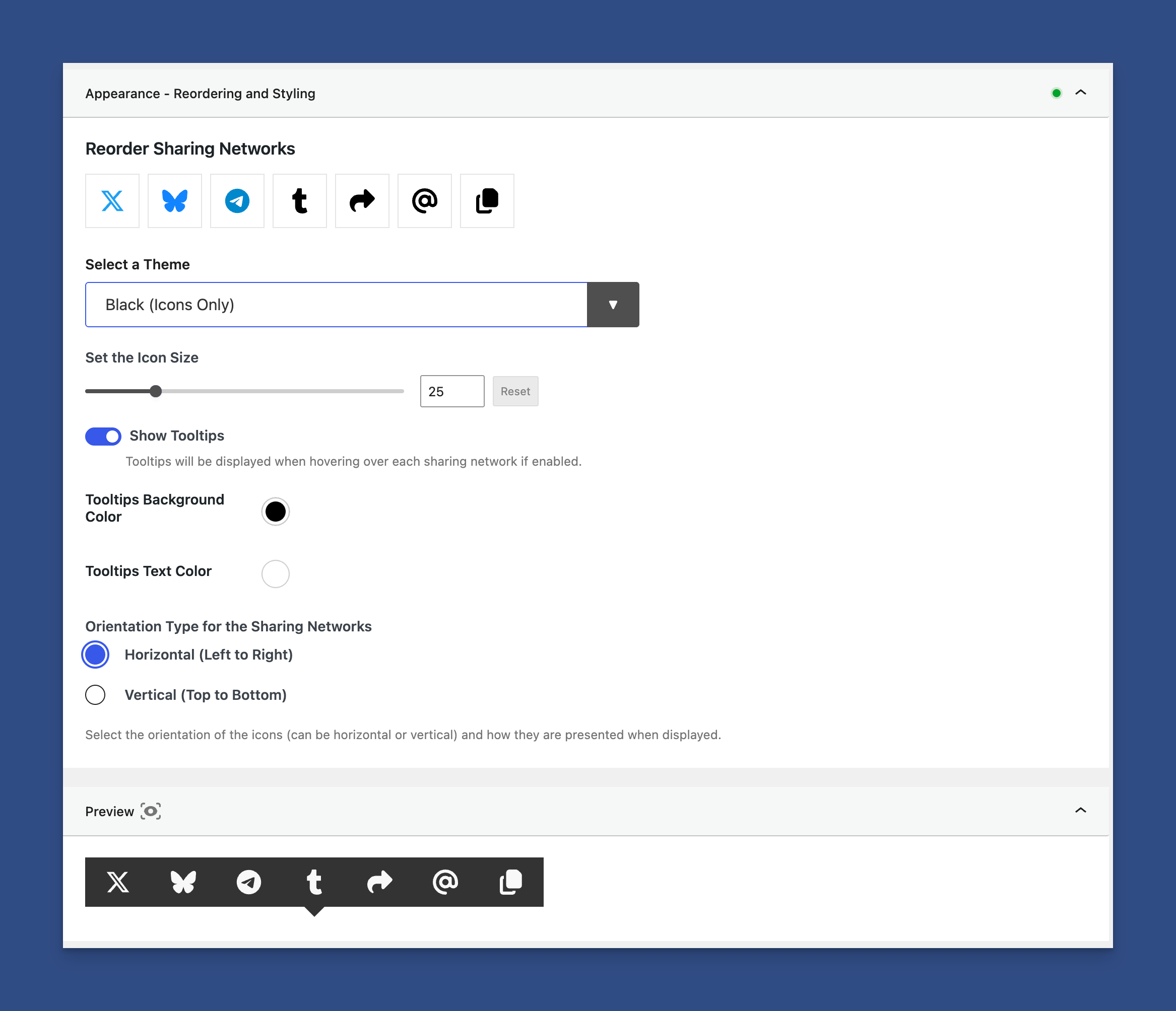 The Appearance Panel under Content Sharing