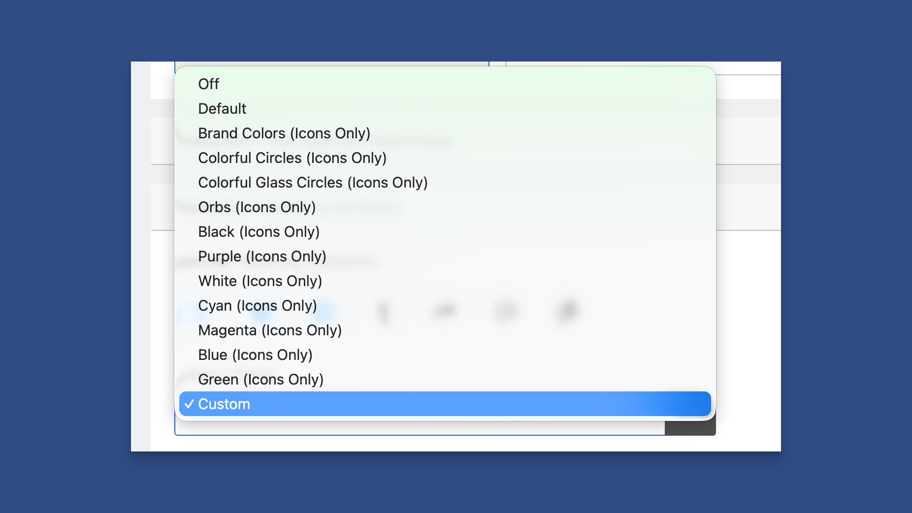 Select "Custom" to Configure a Custom Theme