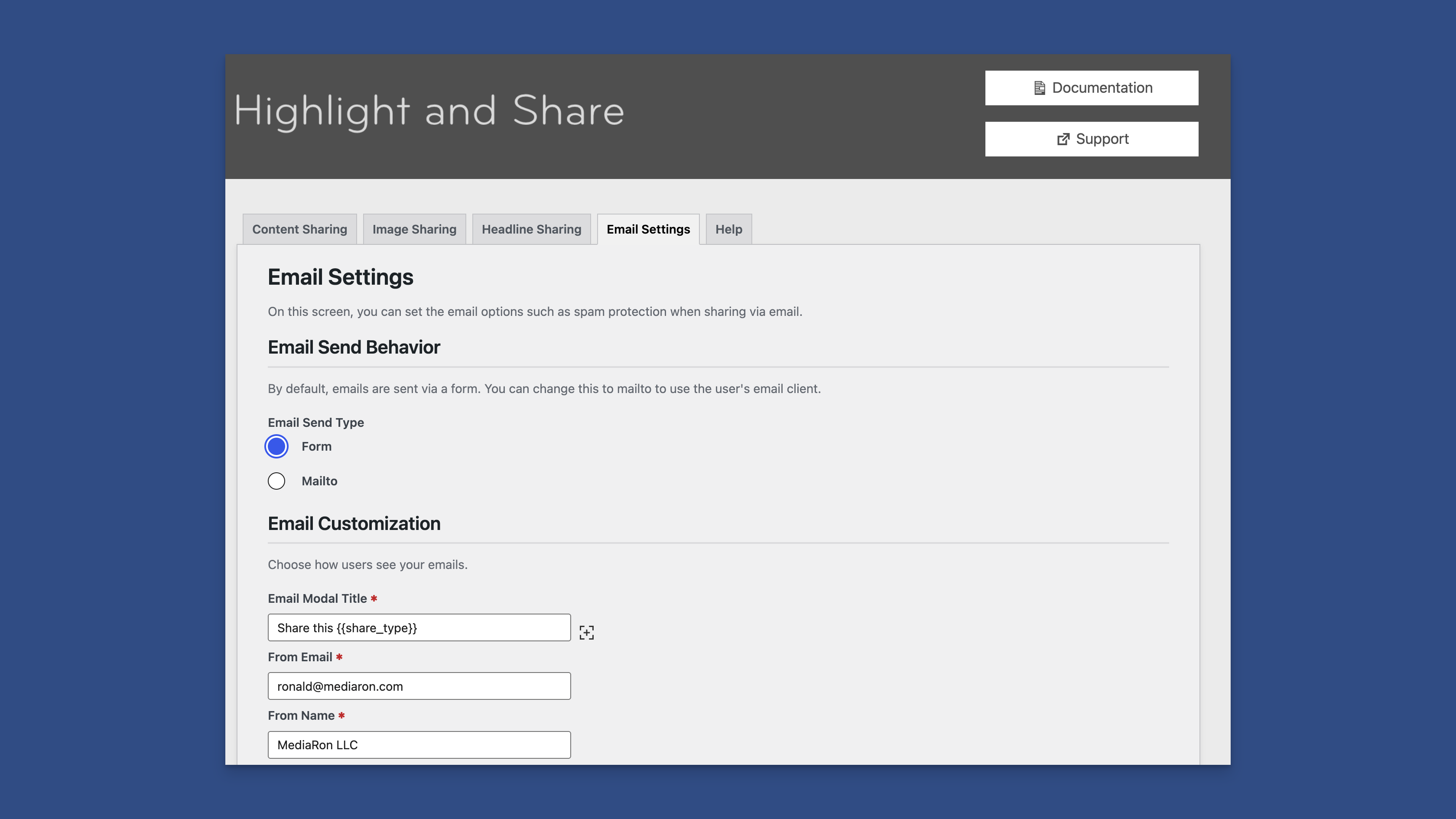 Email Admin Settings