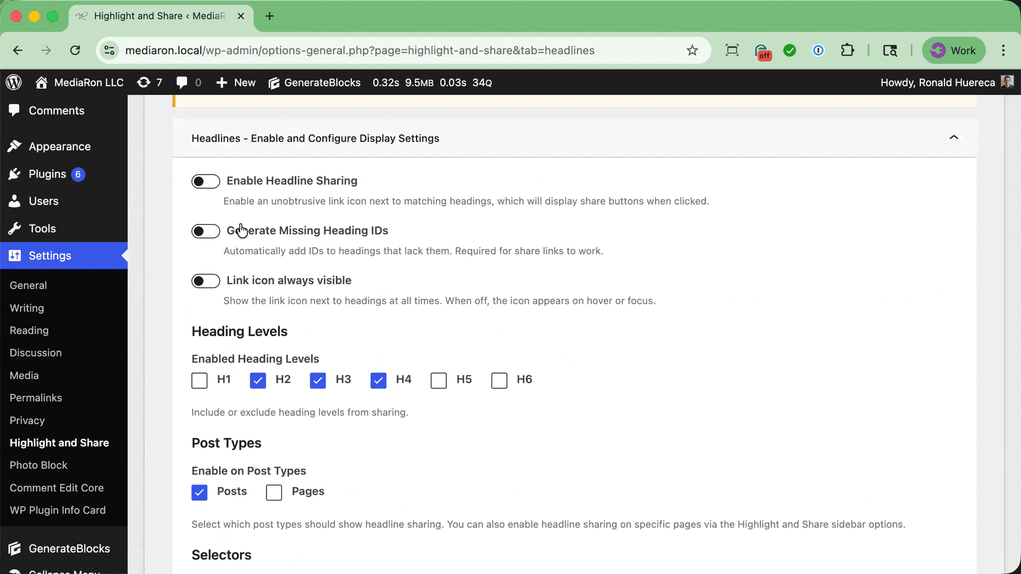 Saving and Enabling Headling Sharing