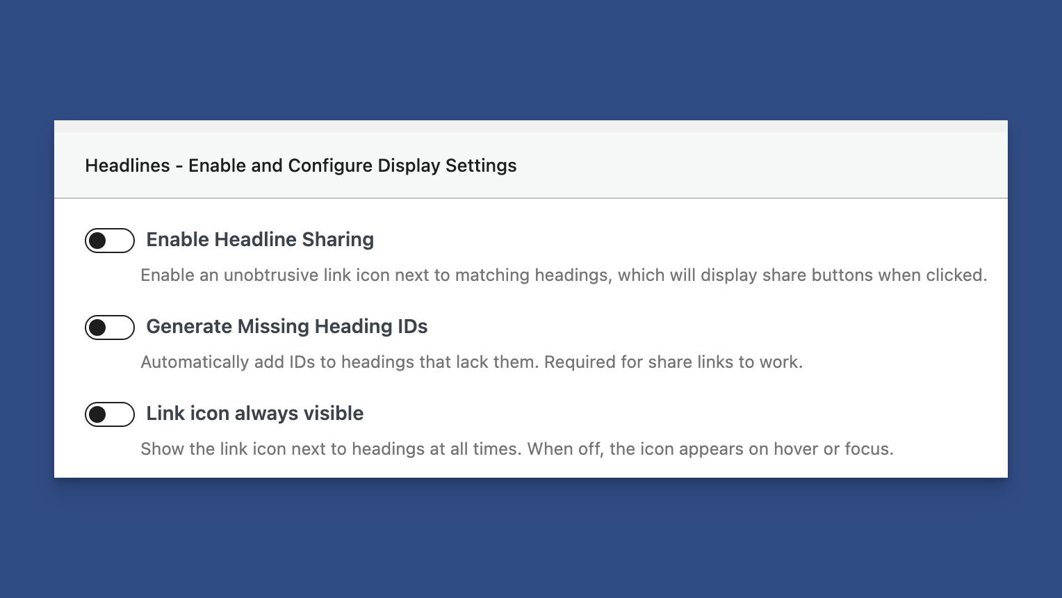 Headline Sharing is Off by Default