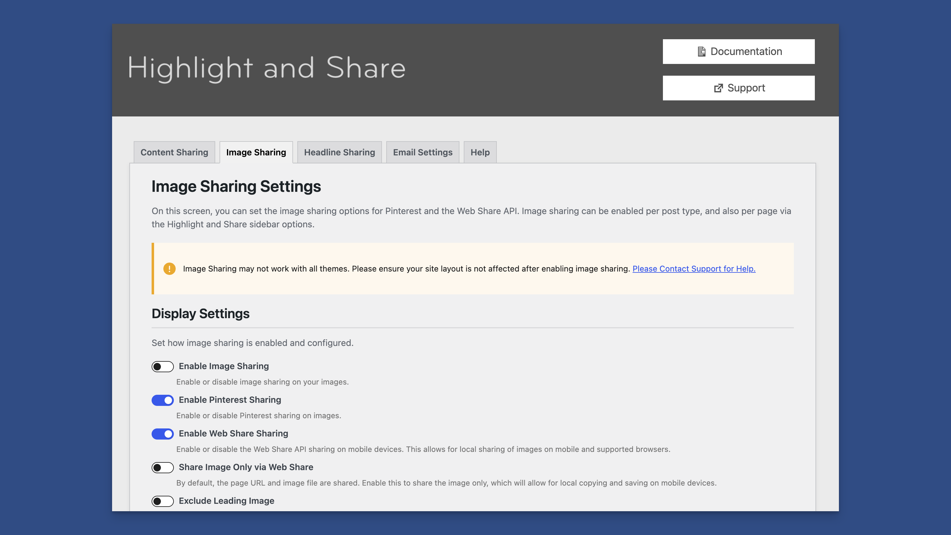 Highlight and Share Image Settings