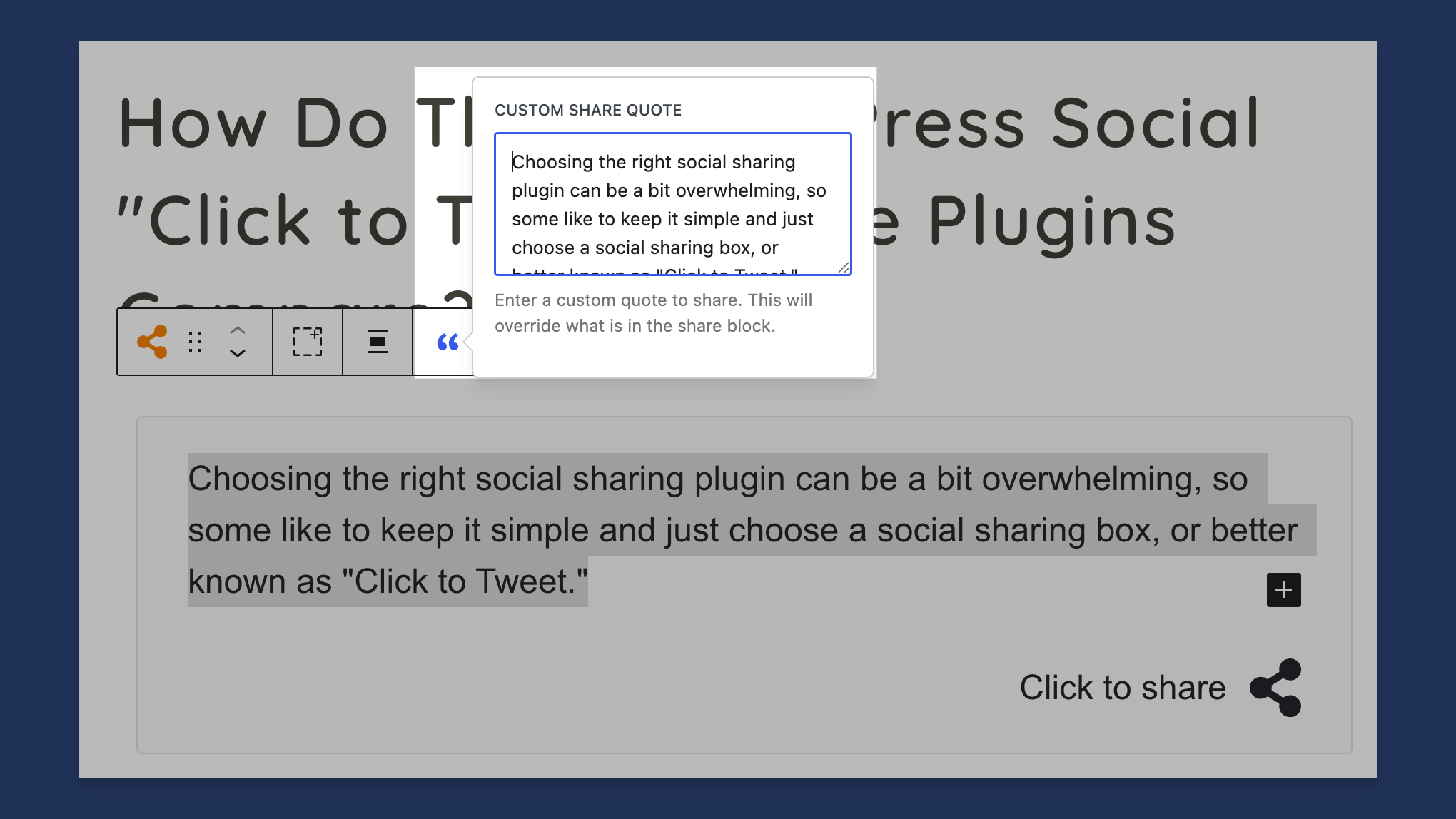 Customize the Shareable Quote for Text Selection