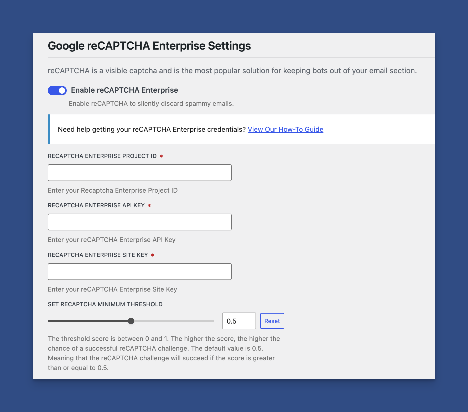 Google reCAPTCHA Enterprise API Inputs