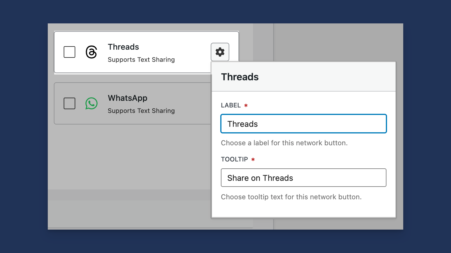 Edit the Social Network Label and Tooltip for Each Network