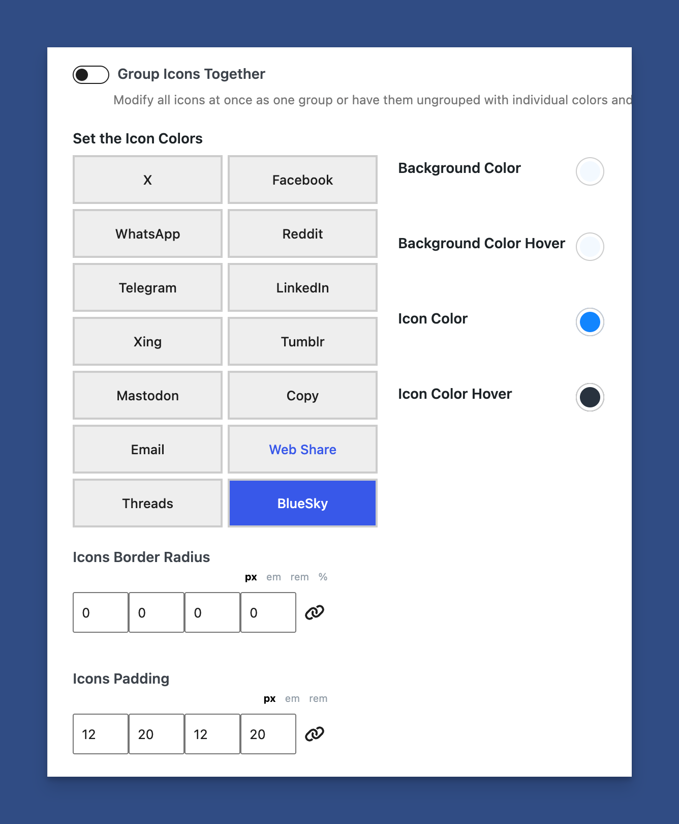 Edit each Social Network Individually
