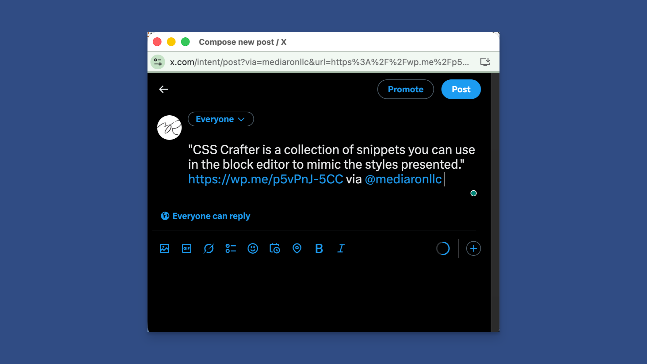 Shortlink Visible When Sharing Text