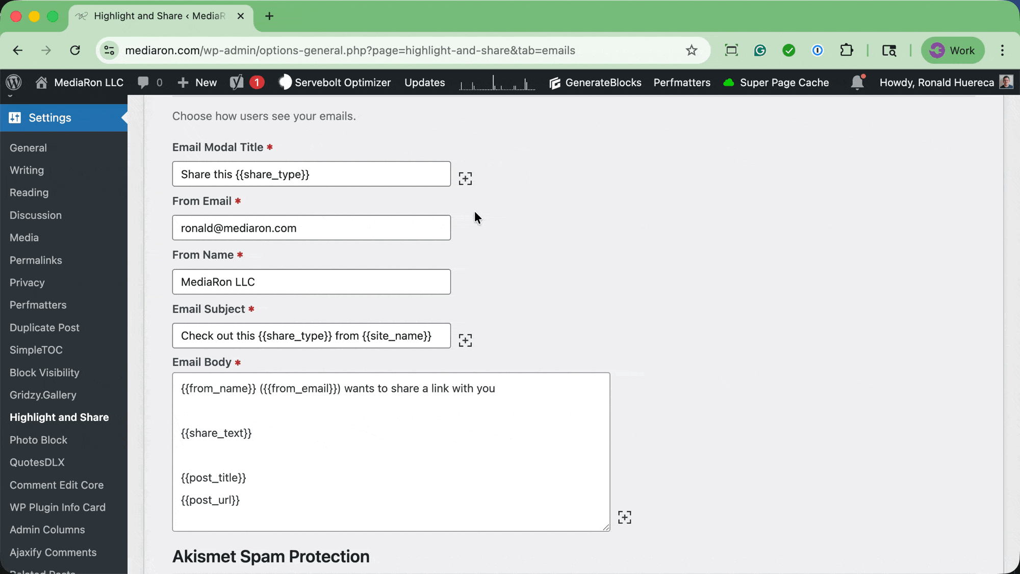 GIF Of Merge Tags in Email Form Settings
