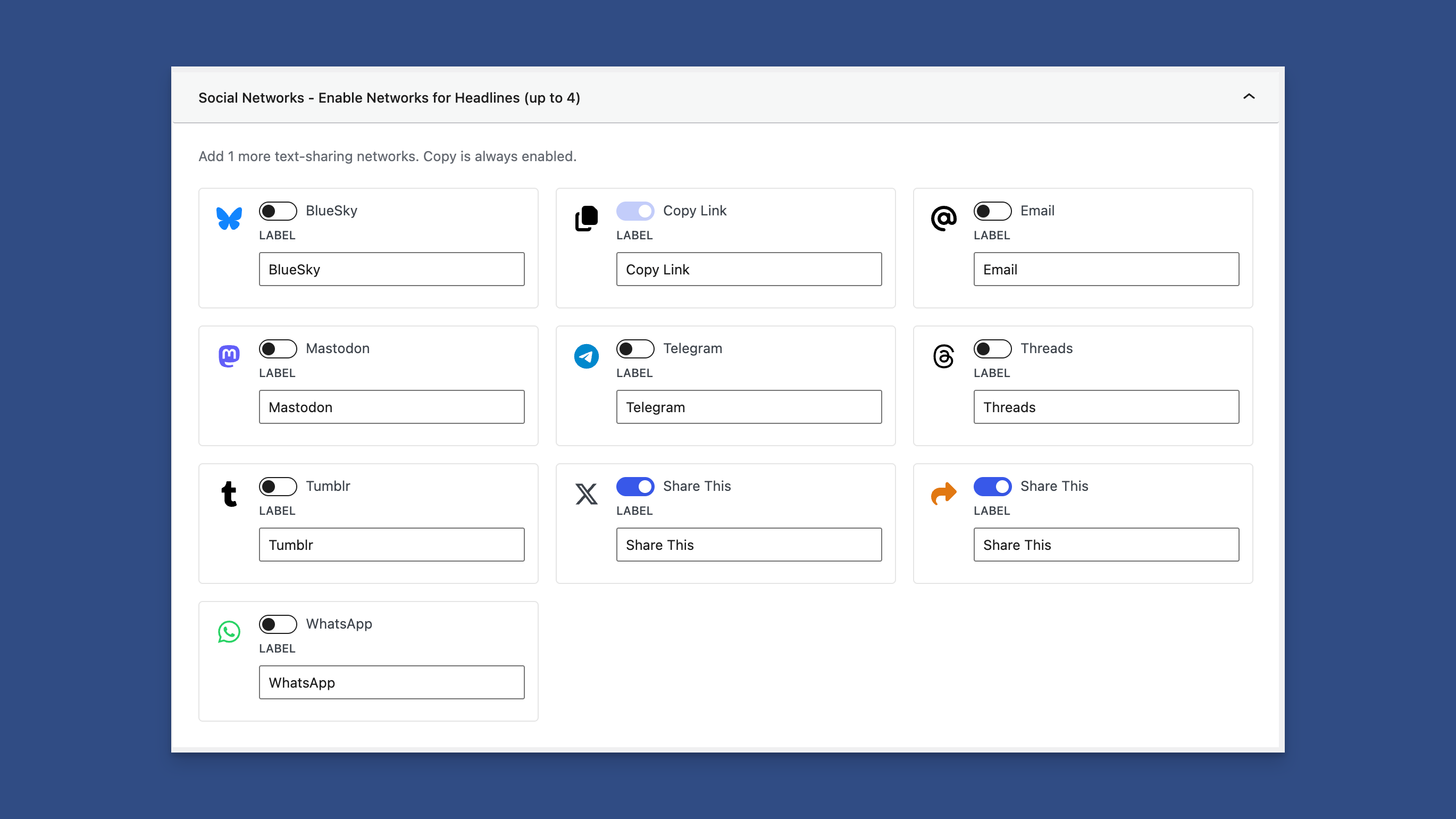 Social Network Toggle Selection