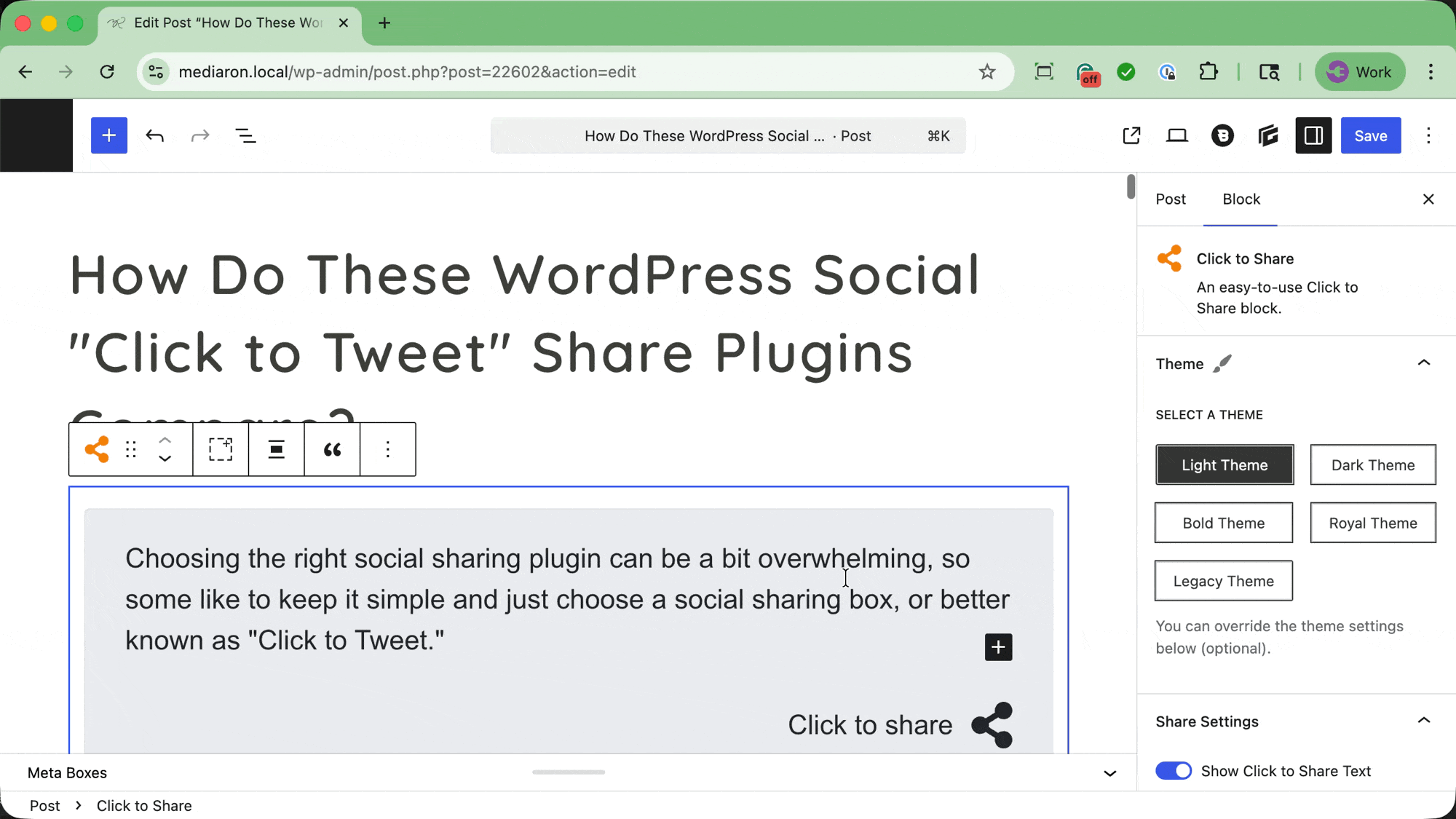 Choose a Theme Via the Sidebar Options