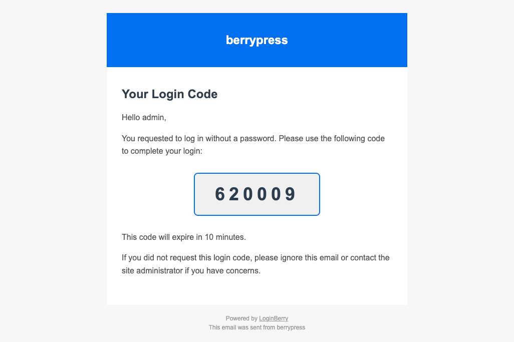 Passwordless login code email