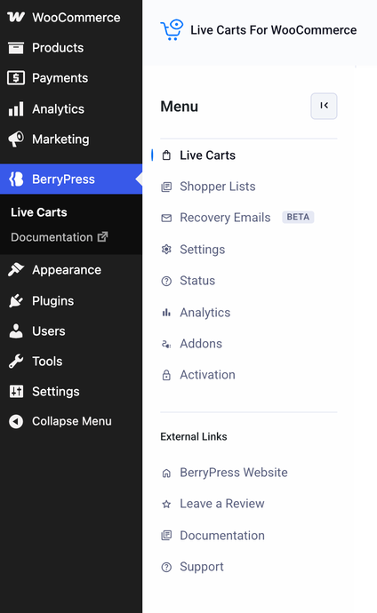 The Live Carts navigation