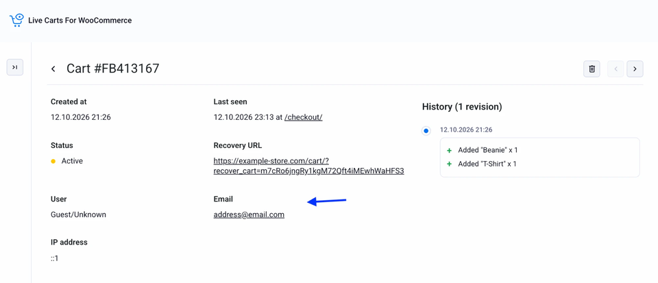 The email shown on a cart