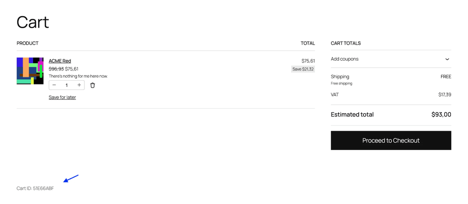 The cart ID on the cart page