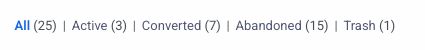 Status filters above the cart list