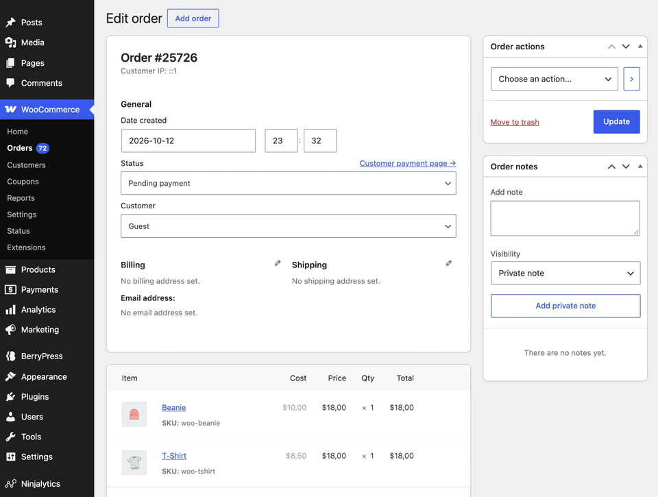 The new pending order in WooCommerce