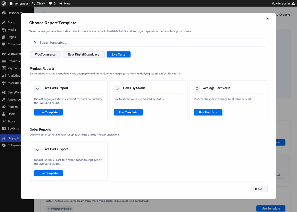 The Live Carts templates in Ninjalytics