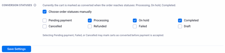 Choosing the conversion statuses by hand