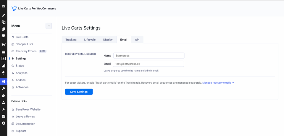 The Email tab