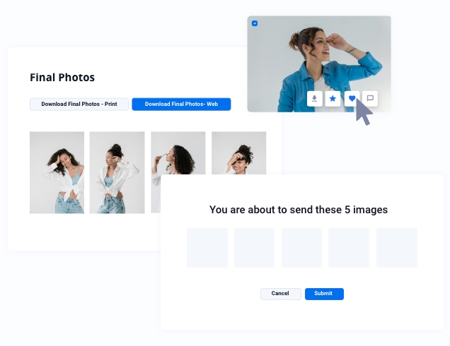 PhotoBerry Studio secure client session interface for streamlined presentation, review, selection and delivery
