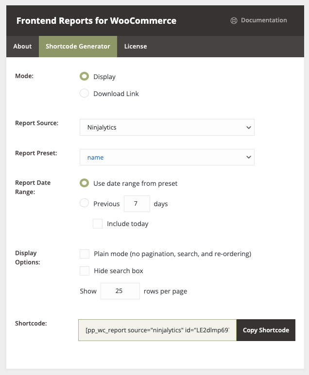 Display reports on frontend
