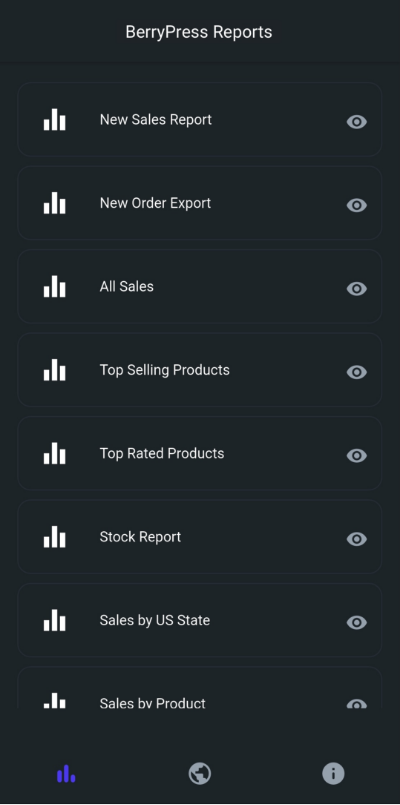 Ninjalytics app reports list including standard and custom templates