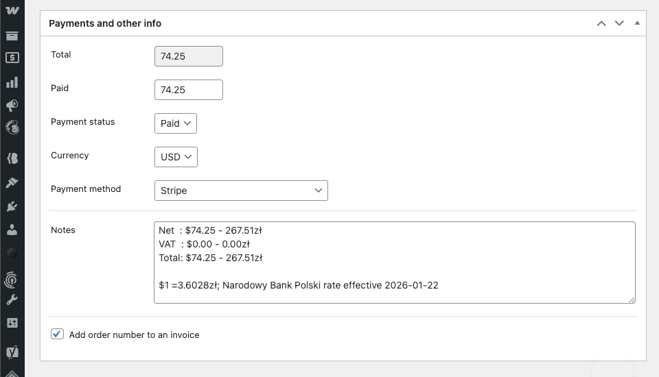 Flexible PDF Invoices for WooCommerce & WordPress plugin: notes