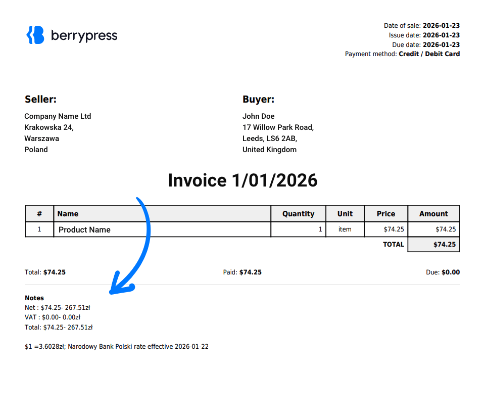 Flexible PDF Invoices for WooCommerce & WordPress plugin: Invoice