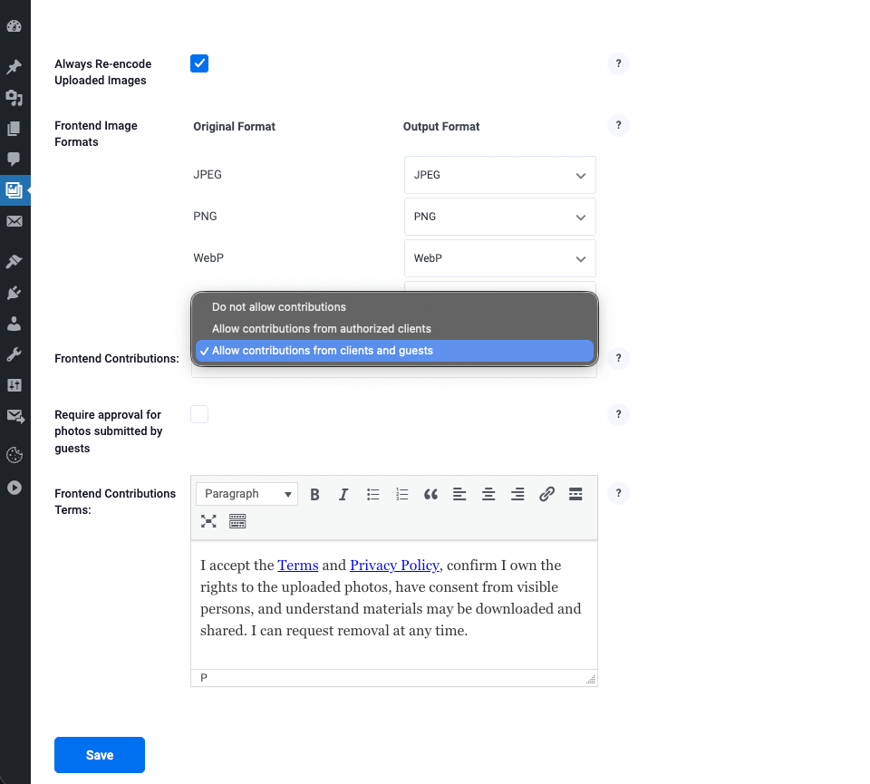 Additional PhotoBerry Studio settings