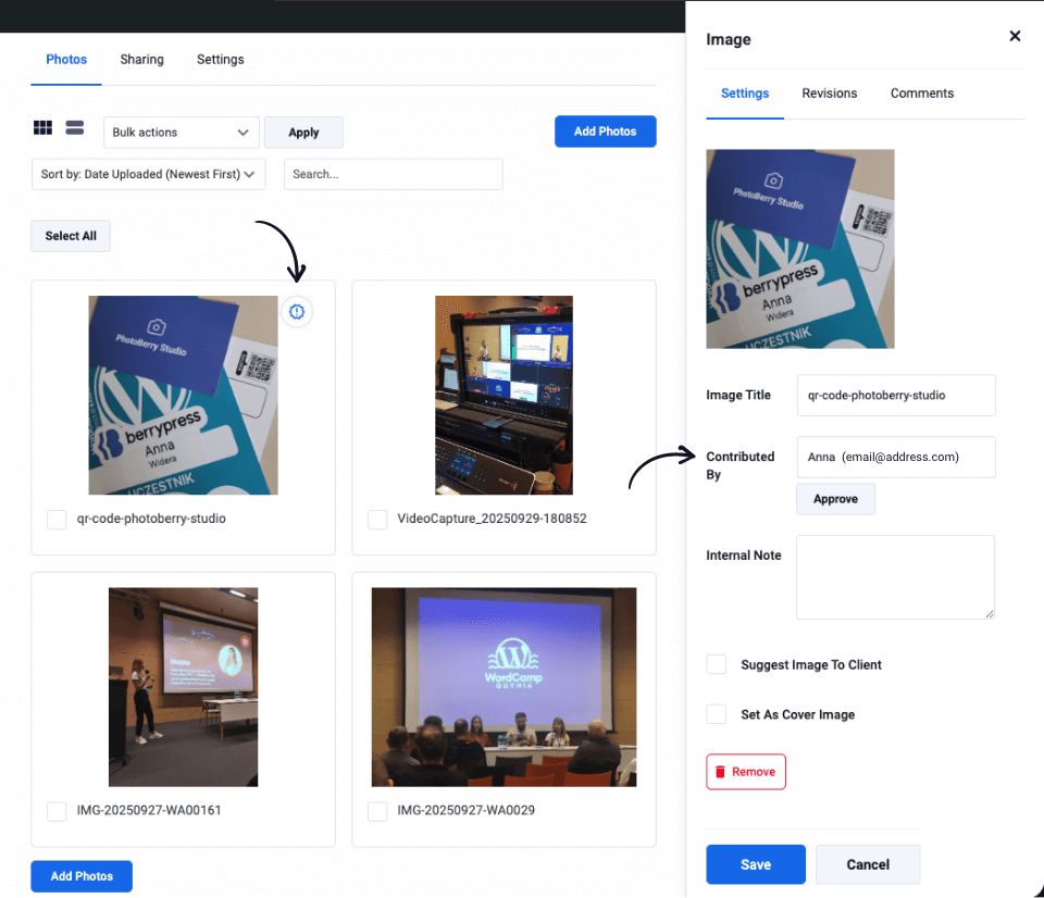 Approve images from frontend submissions
