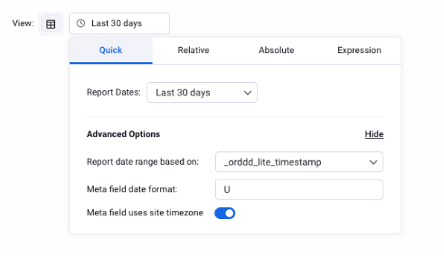 Screenshot showing the configured date range basis settings in Ninjalytics, as described in the article