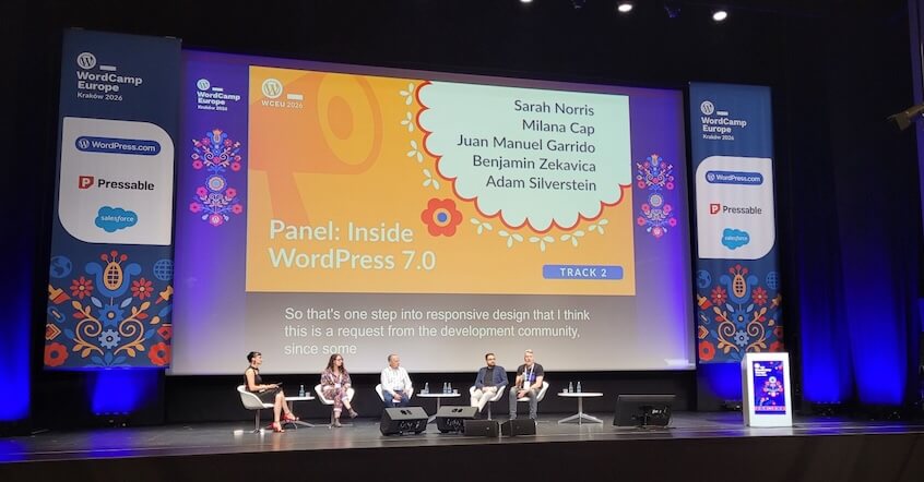 WordPress 7.0 panel discussion, WordCamp Europe 2026, Kraków