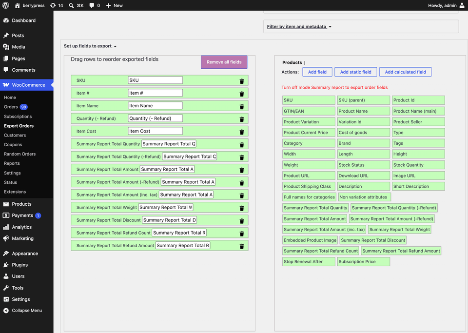 Reporting plugin Advanced Order Export for WooCommerce